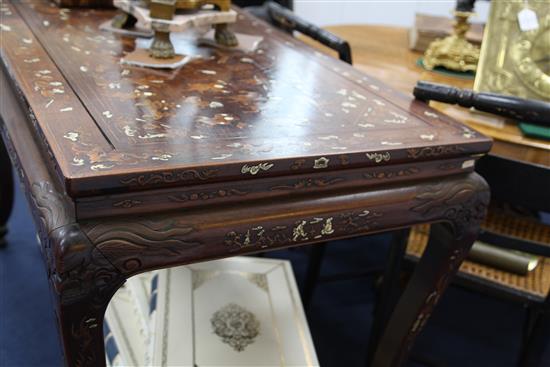 A Chinese carved and inlaid hardwood altar table, W.4ft 3in. D.2ft 5in. H.2ft 9in.